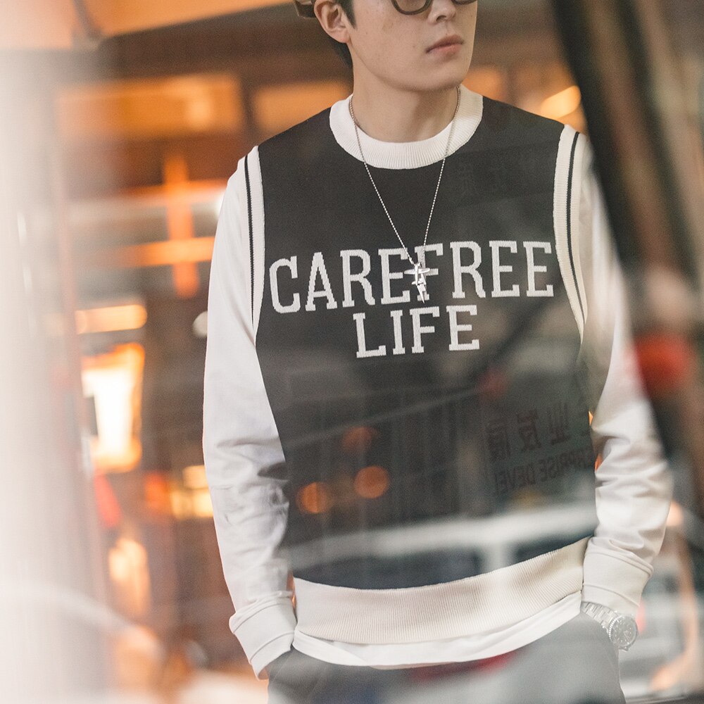 Maden Preppy Knitted Vest for Male Ivy Style Clothing Casual City Boy Letter Sweater Vest  Sleeveless Tops 2023 Spring New