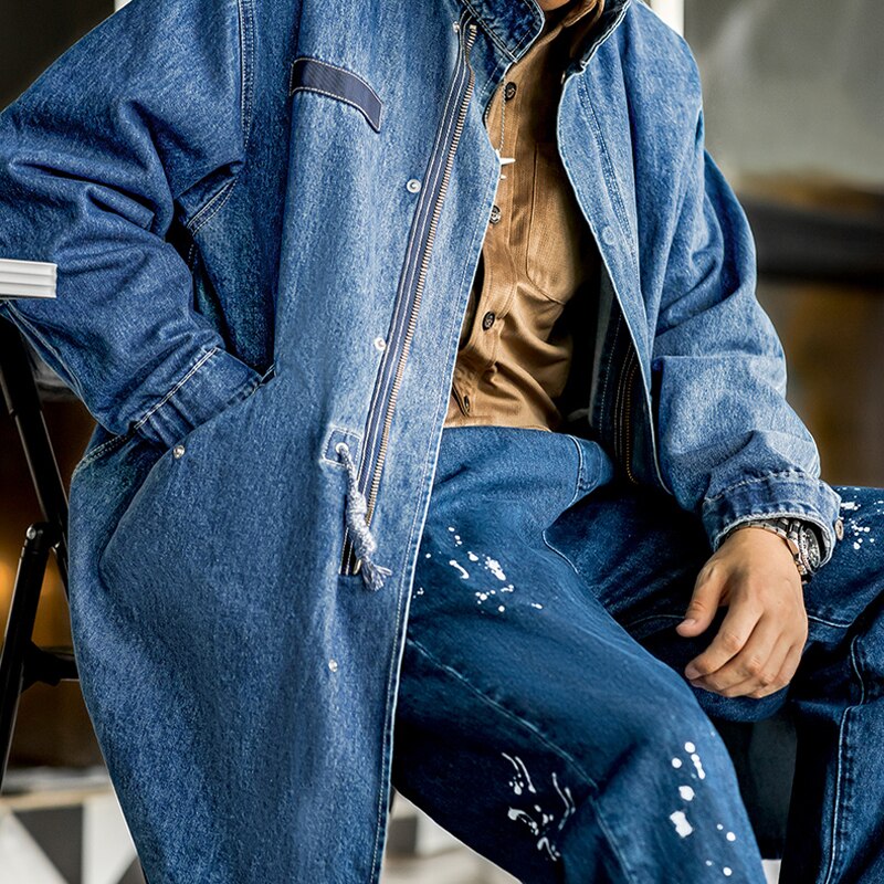 Maden American Retro M65 Denim Fishtail Trench Coats Loose Profile Mid-length Windbreaker Men's Autumn Jackets Casual Overcoat