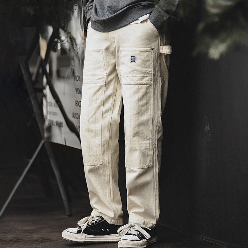 Maden 2022 Japanese Korean Style Vintage Loose Jeans Washed Straight Multi-Pocket Men&#39;s Pants 2022 Streetwear Fashion Trouser