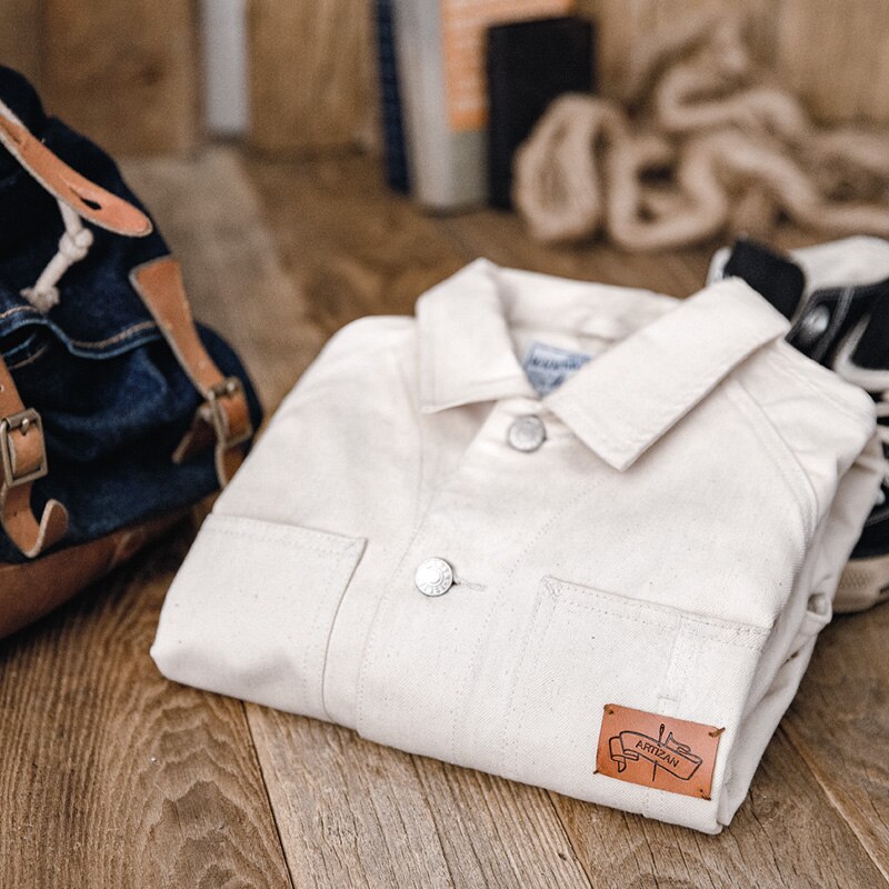 Maden White Jackets For Men Tooling French Retro Hunting Casual White Denim Jacket Shirt Slim Top Japanese Jacket Men&#39;s Trend