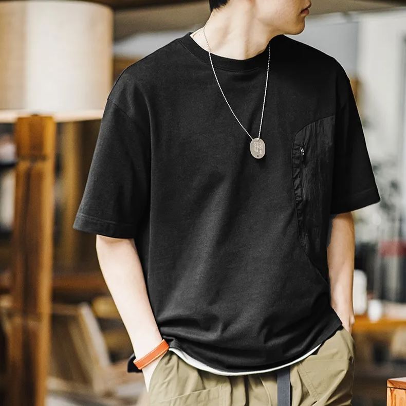 Maden Heavyweight 300g Patchwork Pocket T-shirts Men Outdoor 100% Cotton T Shirt Black Oversize Gorpcore Tops 2023 Summer Tees