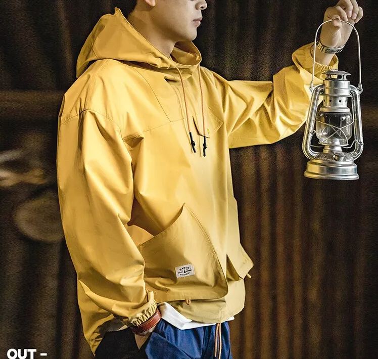 Maden Mountain Outdoor Multi-pocket Hooded Men's Jackets Spring Oversize Windbreak Parka Ginger Climbing Outerwear Track Jacket