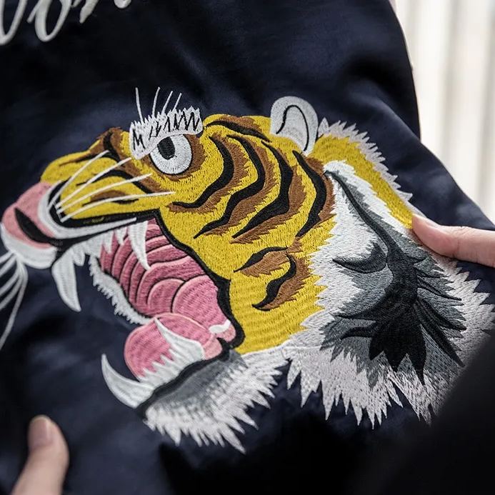 Maden Double Yokosuka Jackets For Men Japanese Retro Tiger Embroidered Jacket Non-iron Drape Jacket Coat Men Clothing