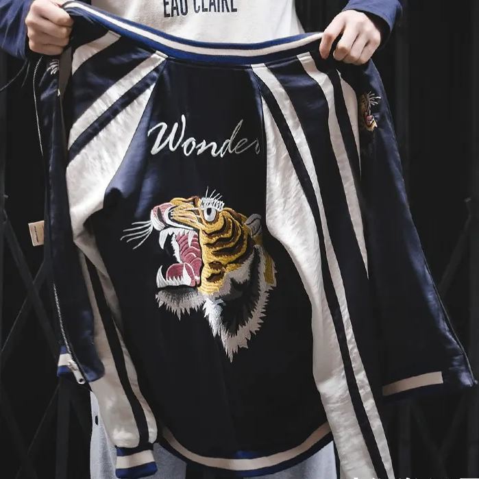 Maden Double Yokosuka Jackets For Men Japanese Retro Tiger Embroidered Jacket Non-iron Drape Jacket Coat Men Clothing