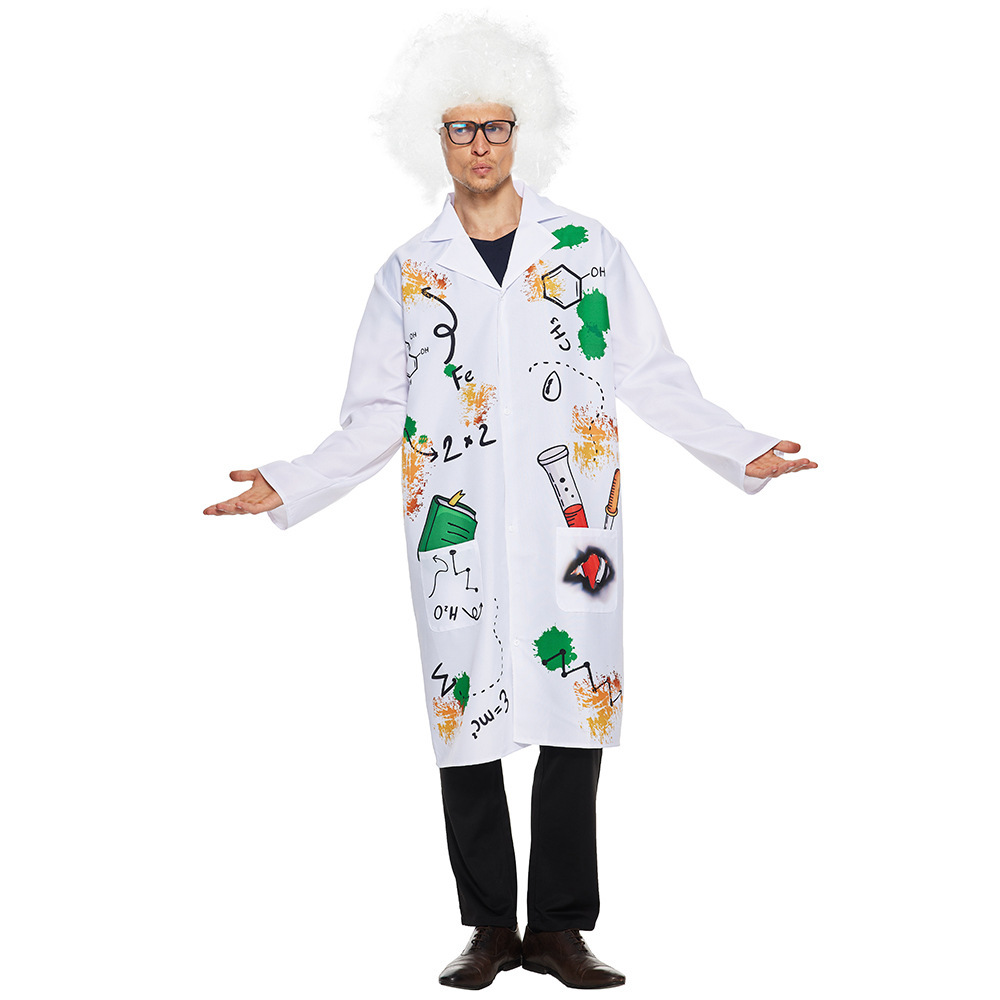 Mad Scientist Coat with Wig Halloween carnival costume for Adult