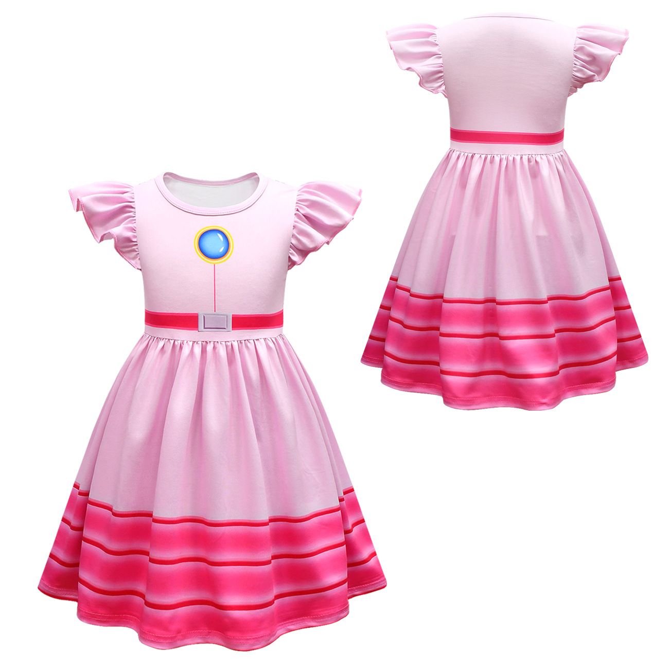 Peach Princess Super Mario Bros Kids Cosplay Dress Girls Halloween Party Outfit