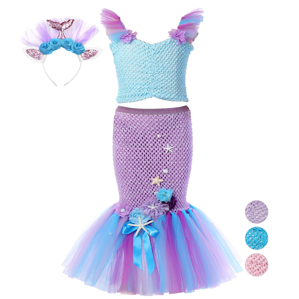 Mermaid Princess Costume Kids Girls Cosplay Party Tutu Dress Halloween Outfit