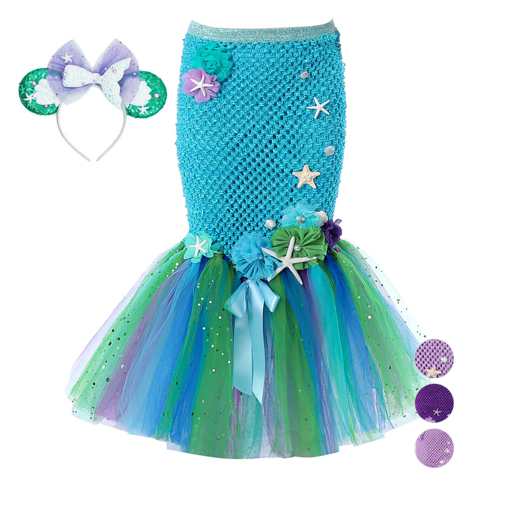 Ariel Mermaid Princess Costume Kids Girls Cosplay Party Tutu Skirt Halloween Outfit