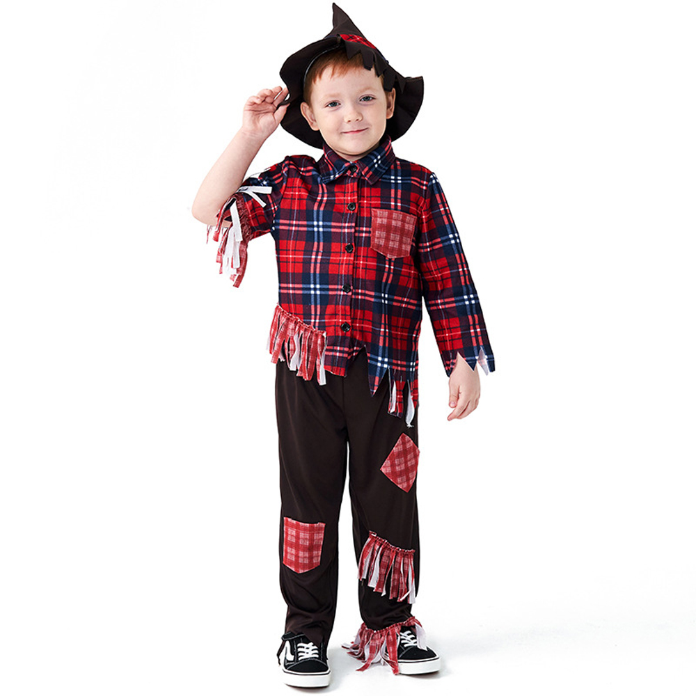 Plaid Scarecrow Children Halloween carnival costume for kids