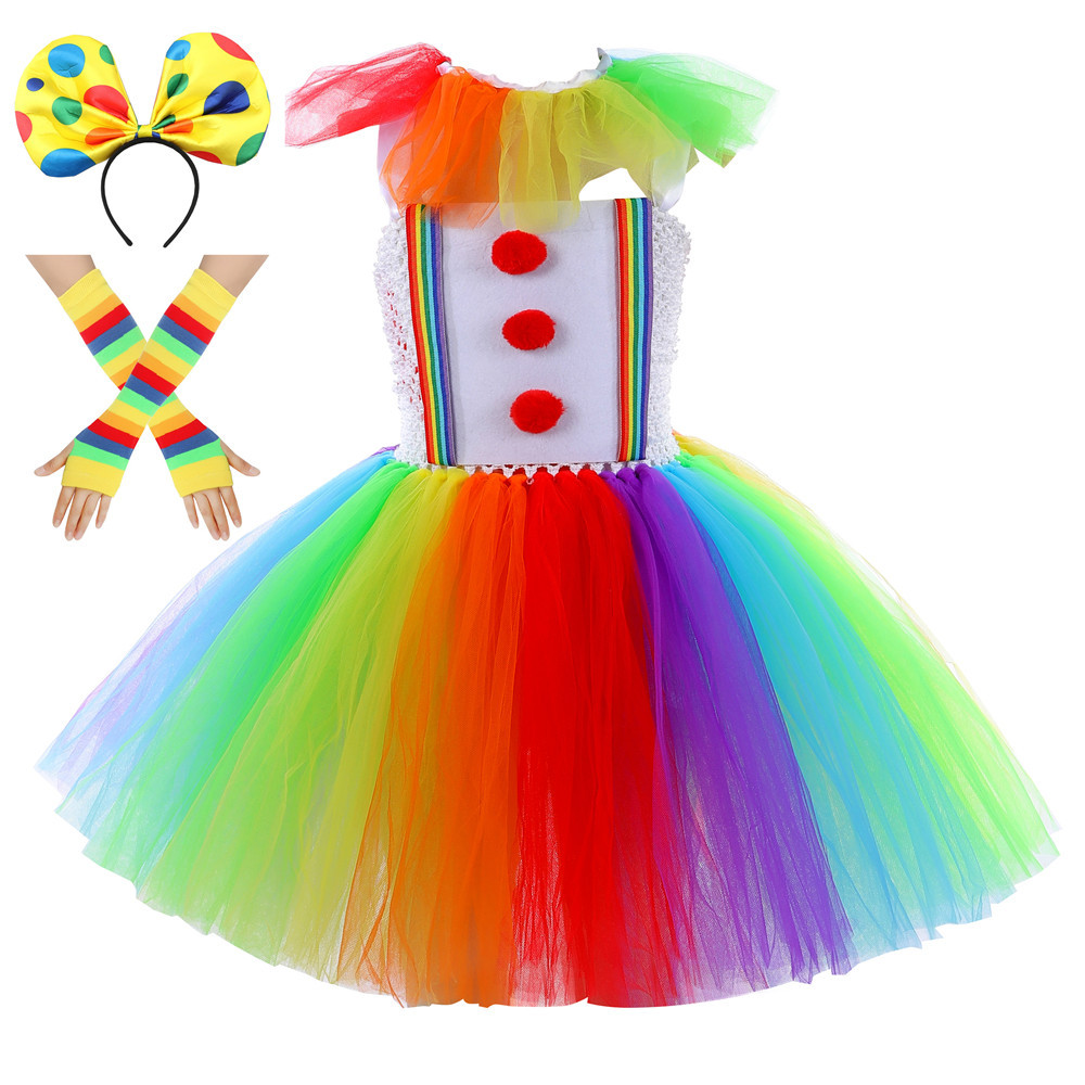 Girls' Clown Flower Princess Sleeve Tutu Dress Embroidery Party Bridesmaid Dresses