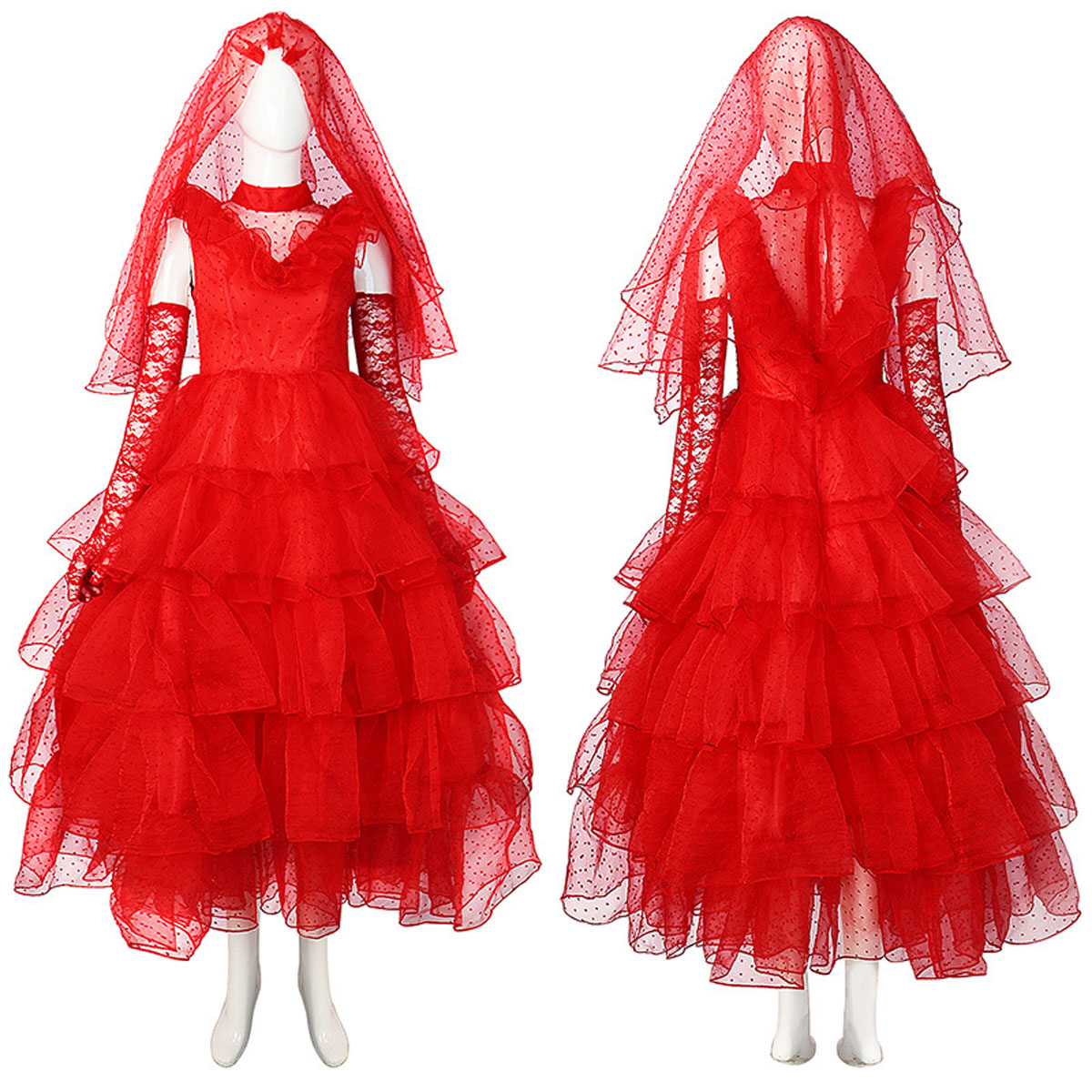 Beetlejuice Lydia Red Dress Halloween Carnival Suit Cosplay Costume For Adults