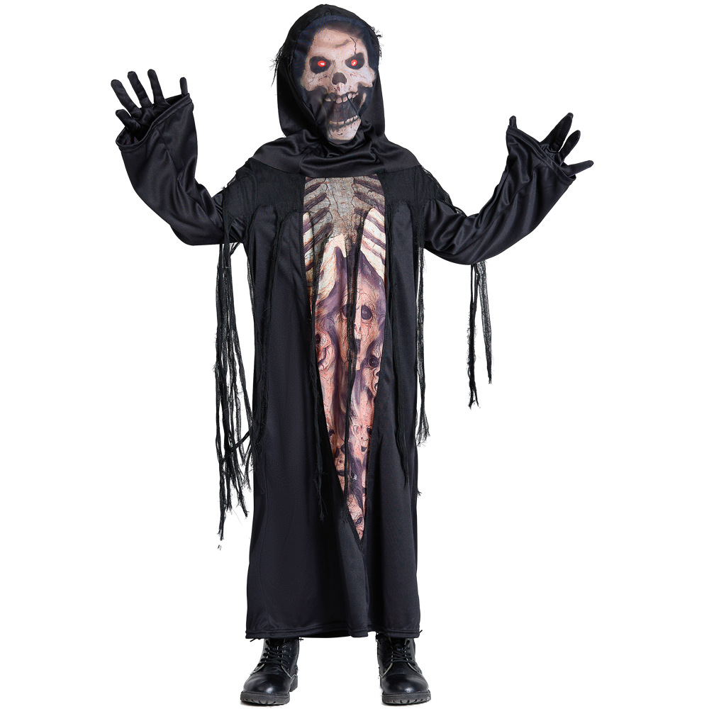 Skull Skeleton Robe Outfits Cosplay Costume Halloween Party For Kids