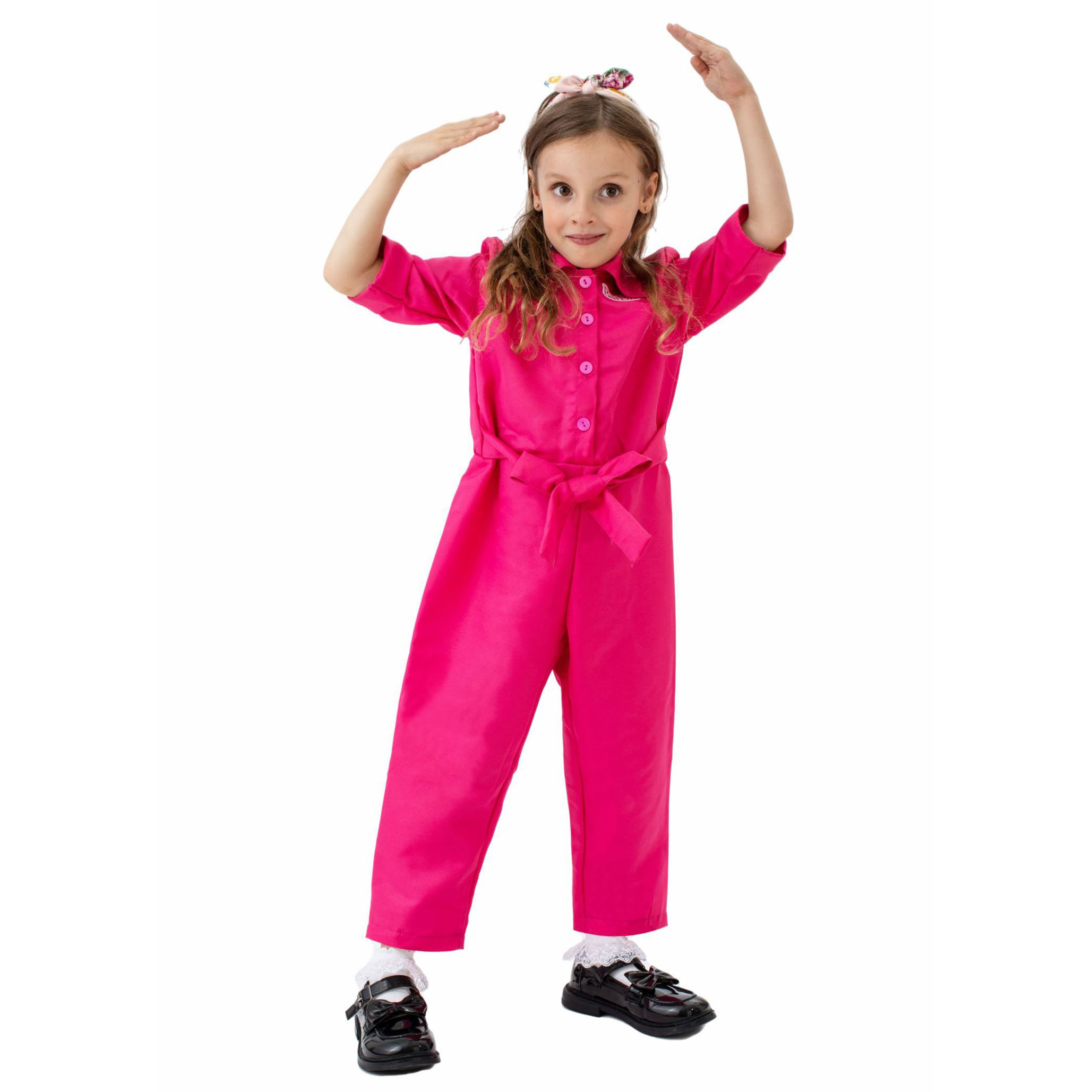 2023 Barbie Movie Margot Barbie Pink Jumpsuit Kids Outfits Cosplay Costume