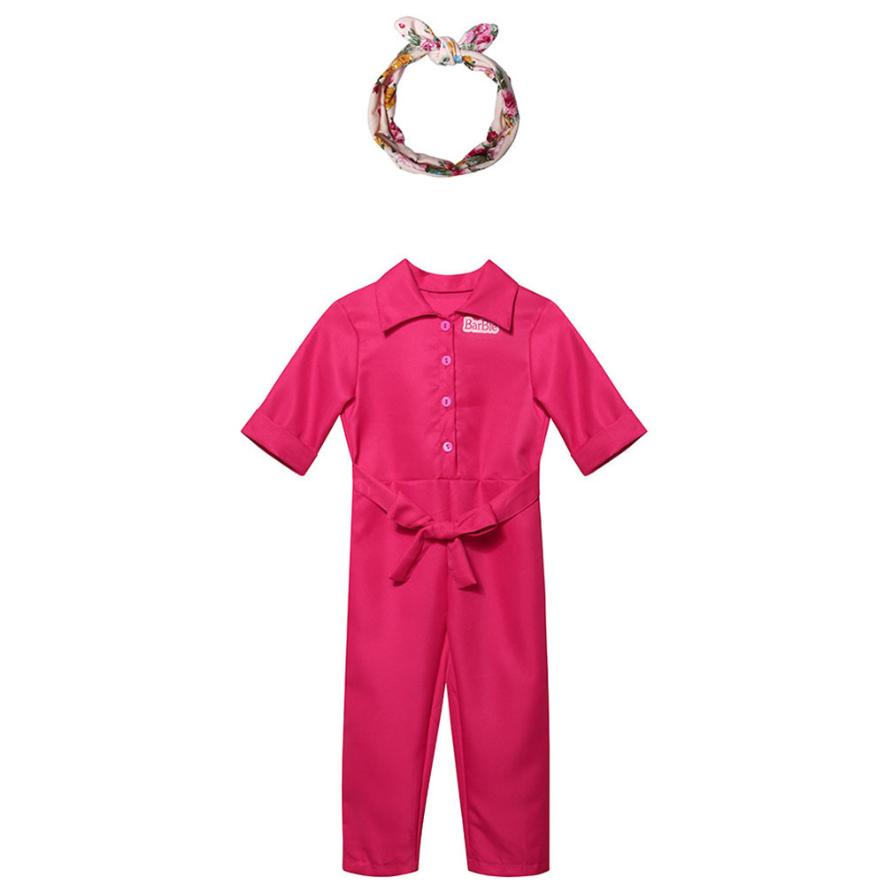 Kids Barbie Movie Margot Barbie Pink Outfits Jumpsuit Cosplay Costume