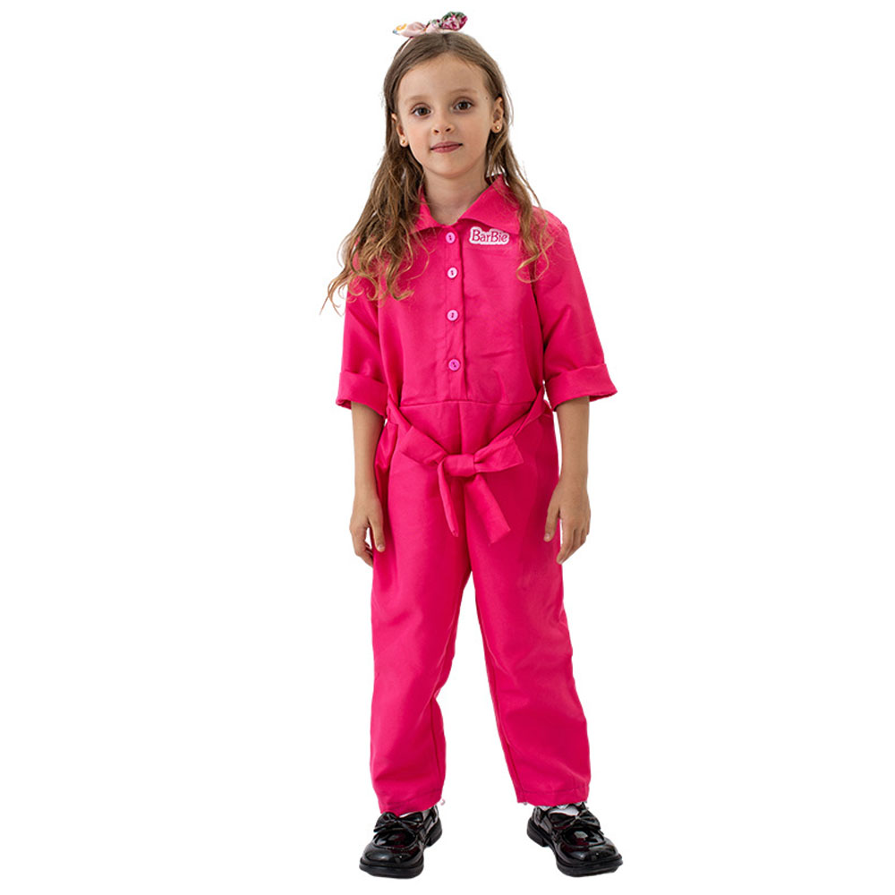 Kids Barbie Movie Margot Barbie Pink Outfits Jumpsuit Cosplay Costume