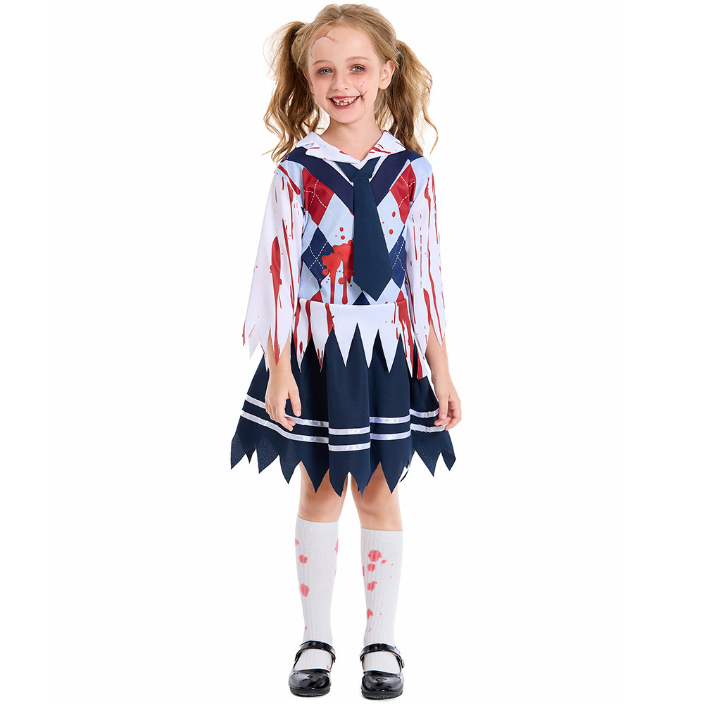 Zombie Bloodstained Red Student Family Matching Dress Halloween Cosplay Costume