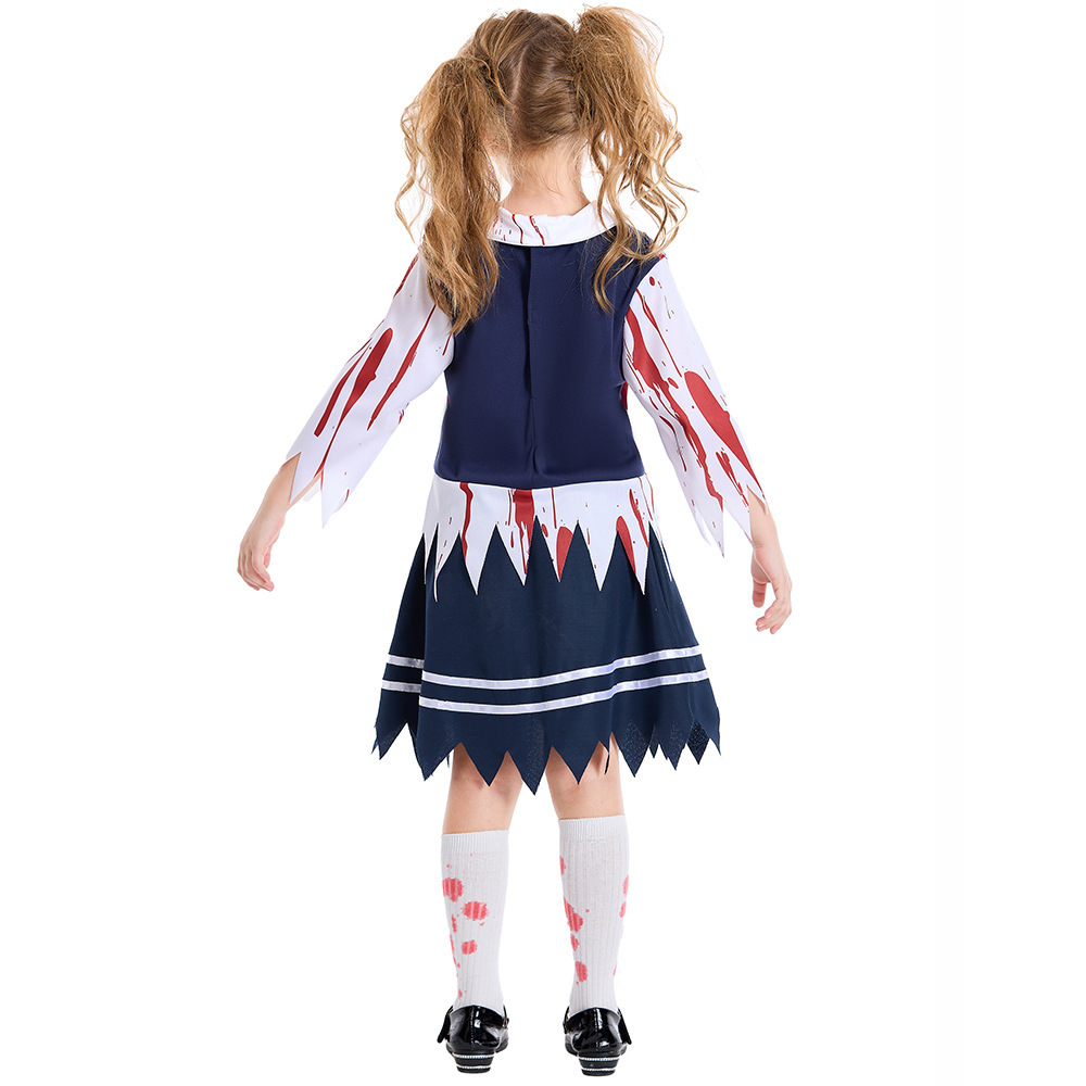 Zombie Bloodstained Red Student Family Matching Dress Halloween Cosplay Costume