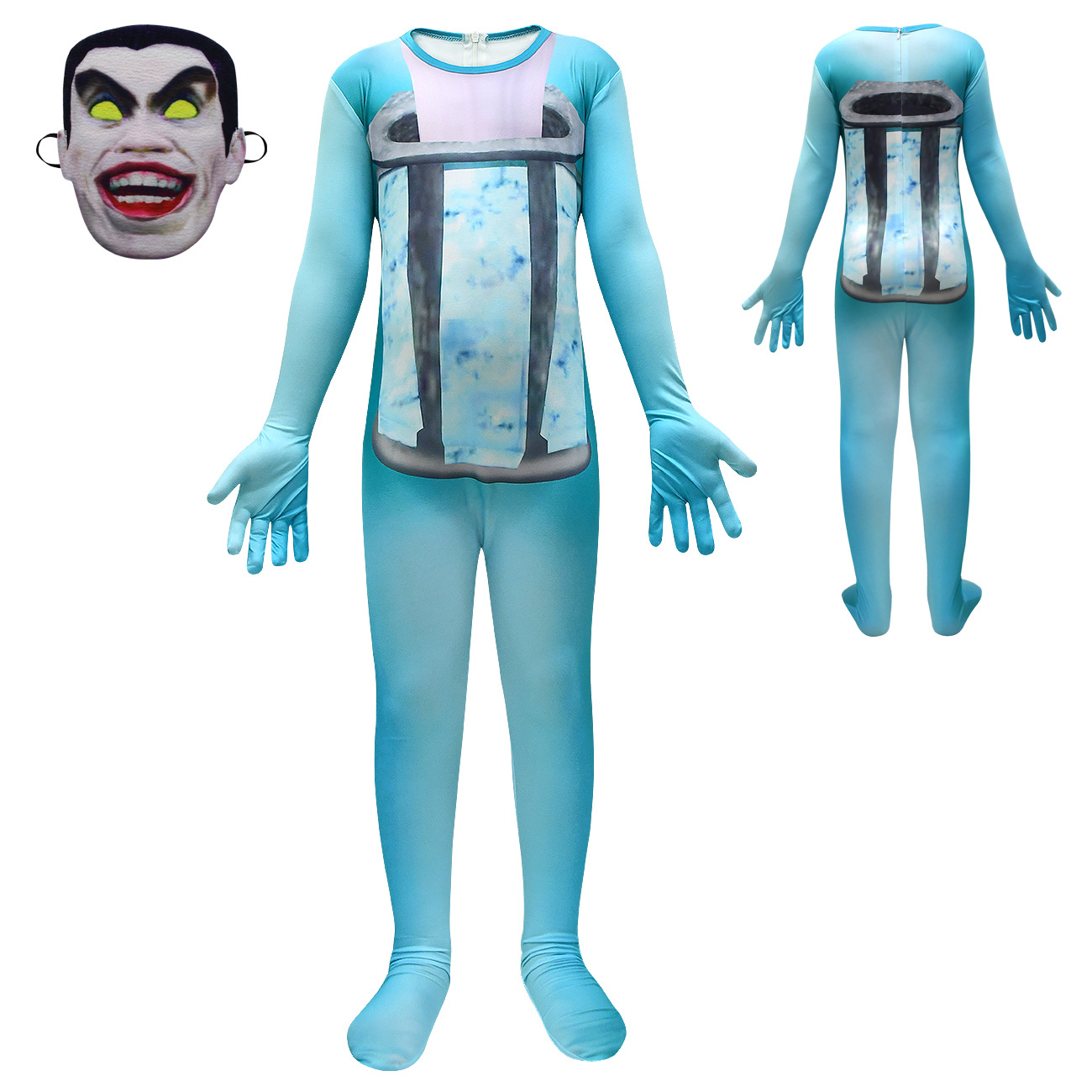Skibidi Toilet Blue Jumpsuit Halloween Carnival Cosplay Costume For Kids