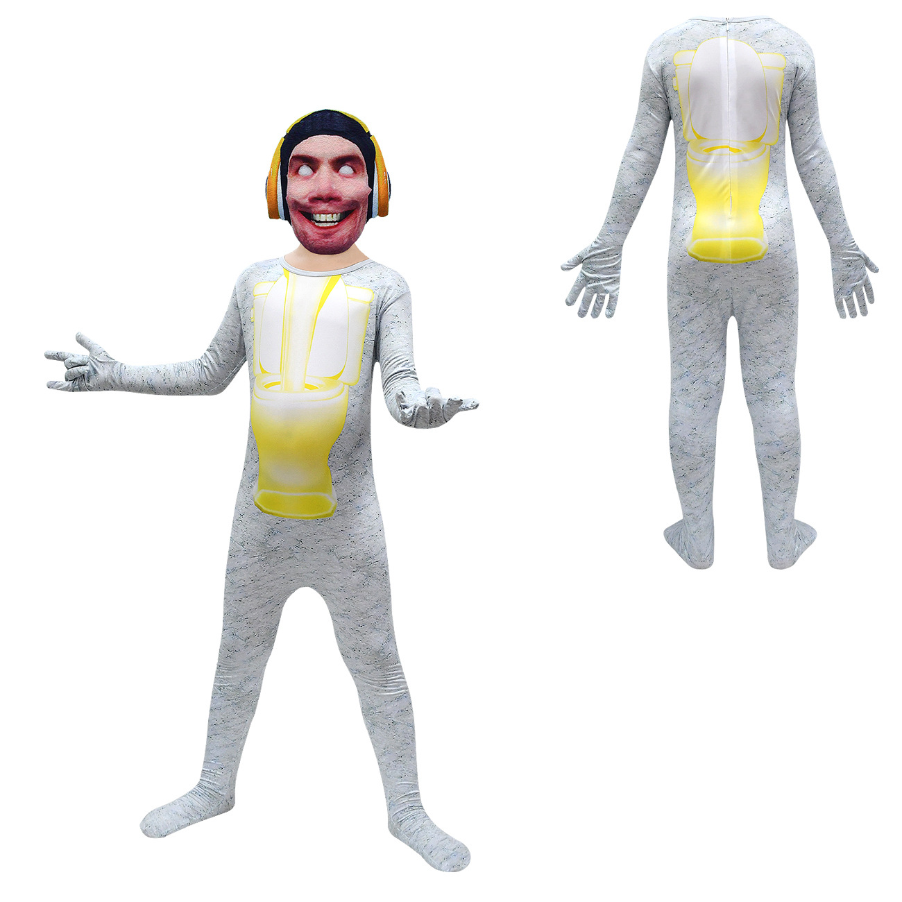 Skibidi Toilet White Jumpsuit Halloween Carnival Cosplay Costume For Kids