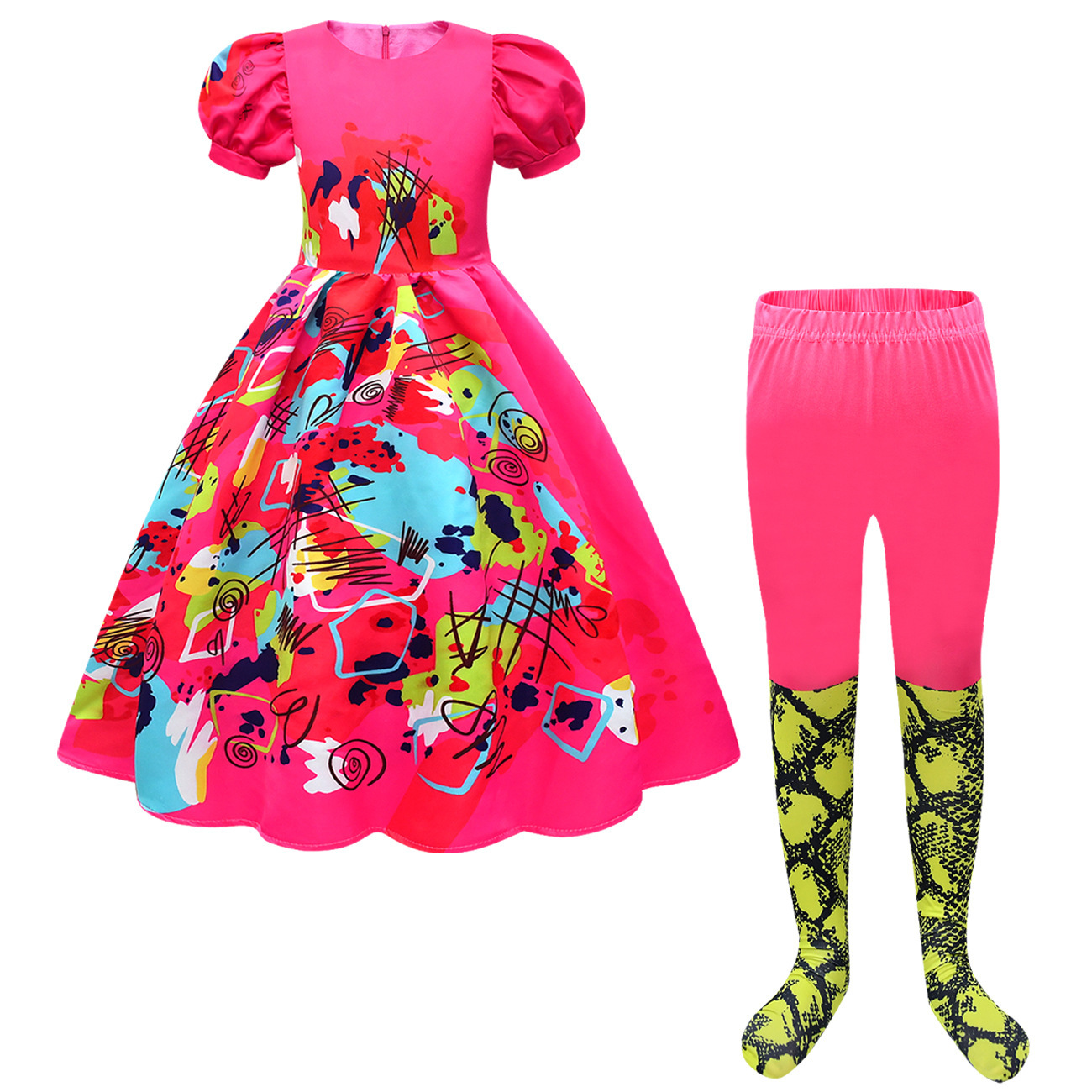 Barbie Movie Margot Long Puff Sleeve Dress Halloween Outfits Cosplay Costume Carnival Suit Kids