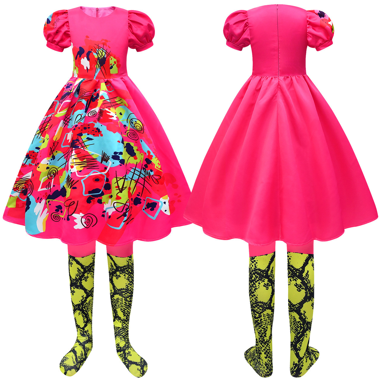 Barbie Movie Margot Long Puff Sleeve Dress Halloween Outfits Cosplay Costume Carnival Suit Kids