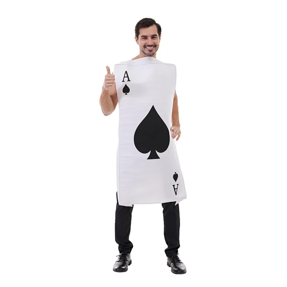 Ace of Spade Card Costume Jumpsuit White and Black Adult Halloween Cosplay Party Outfits-Pajamasbuy