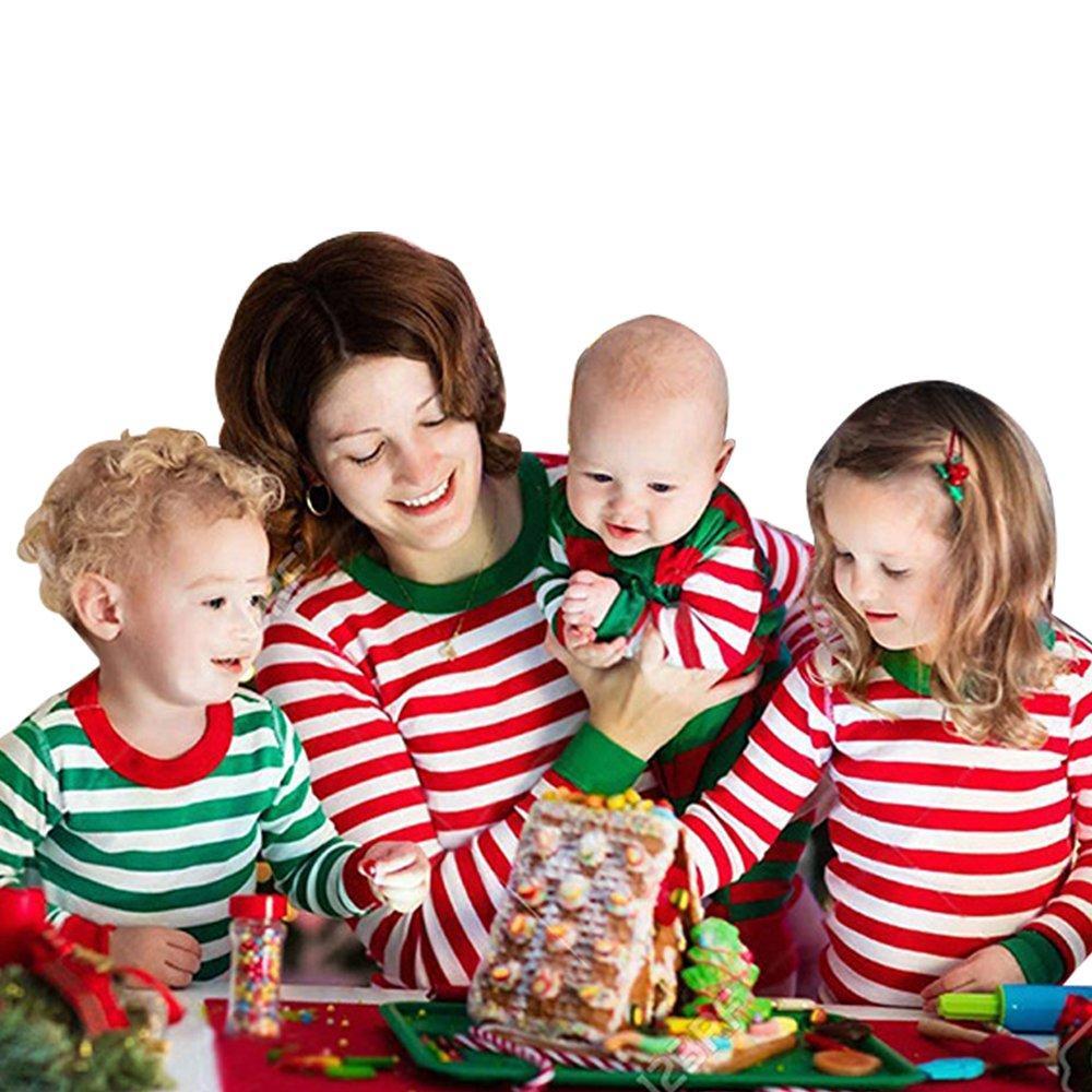 2023 Christmas Family Matching Pajamas Striped Round Collar Two-Piece Suits