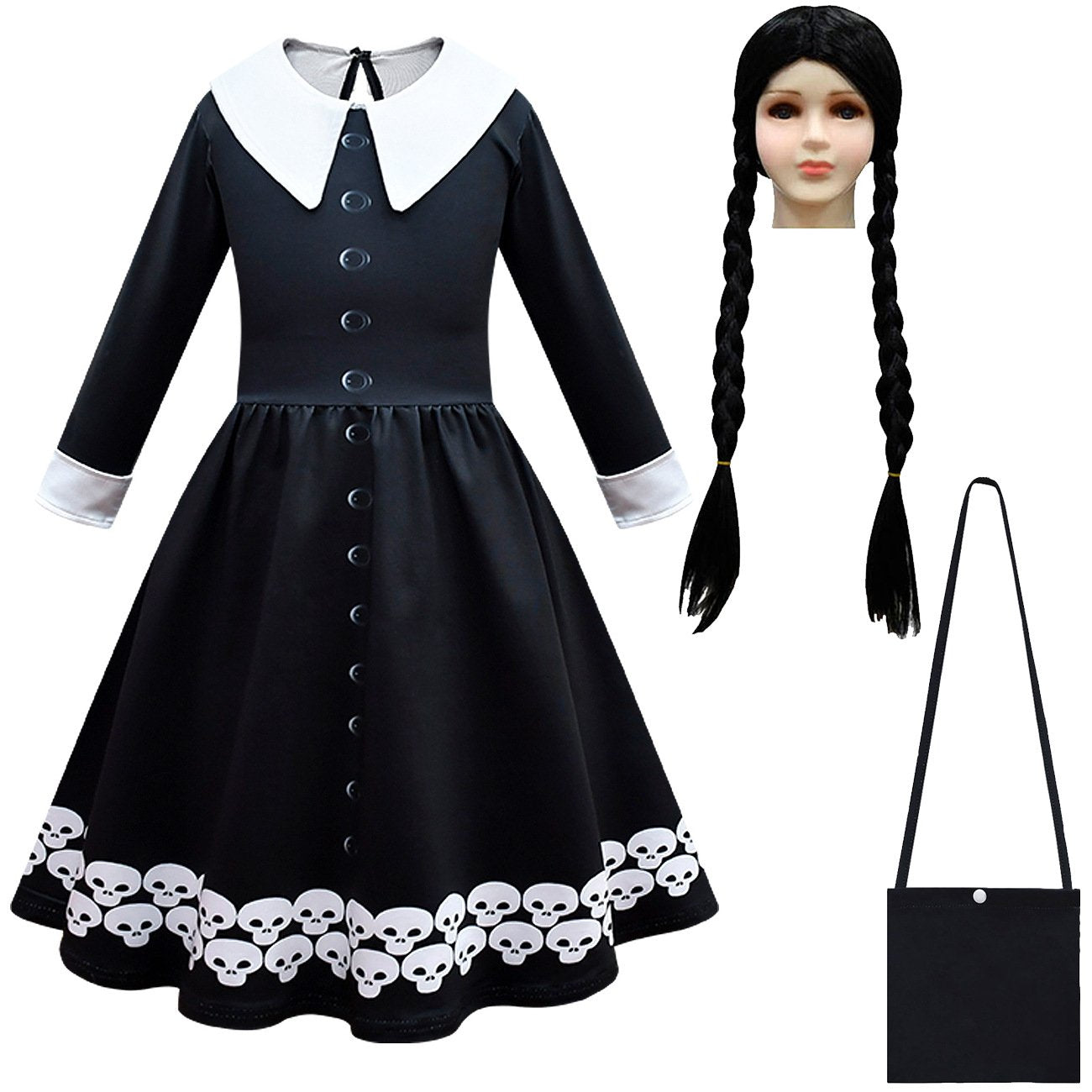 Wednesday Costume The Addams Family Cosplay Lapel Mid Length Dress For Kids