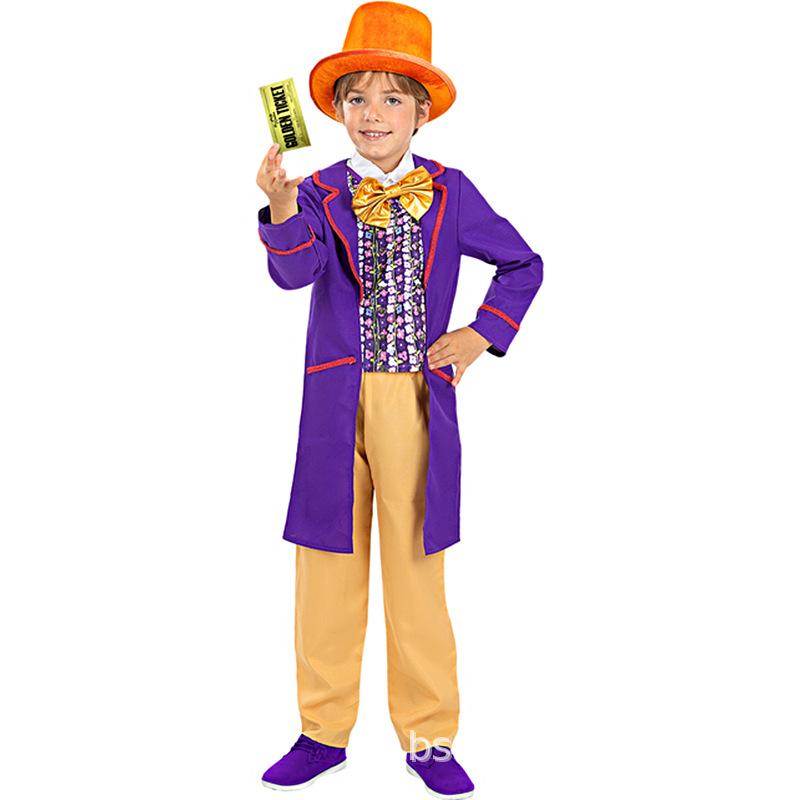 Kids Willy Wonka Charlie and the Chocolate Factory Johnny Depp Cosplay Suit Costume Set