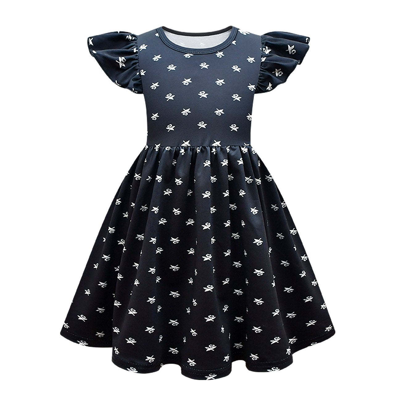 Wednesday Costume The Addams Family Cosplay Flying Sleeve Printed Dress For Kids