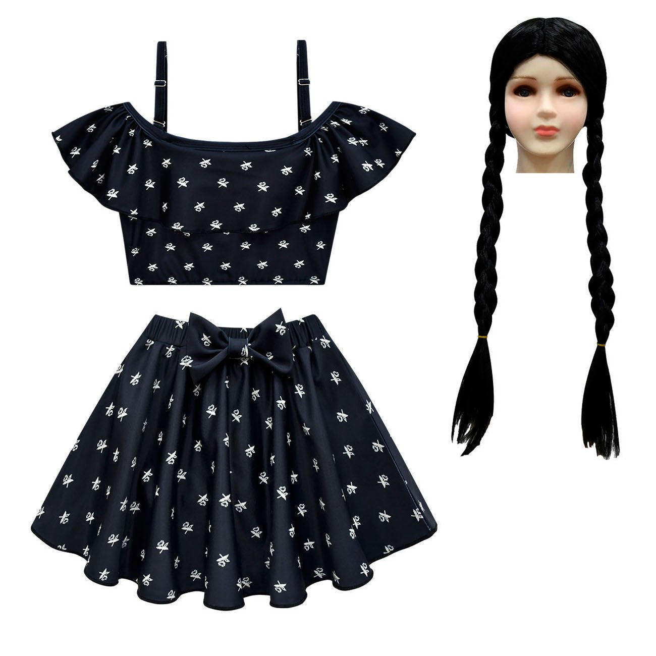 Wednesday Costume The Addams Family Cosplay Suspender Swimsuit Set For Kids