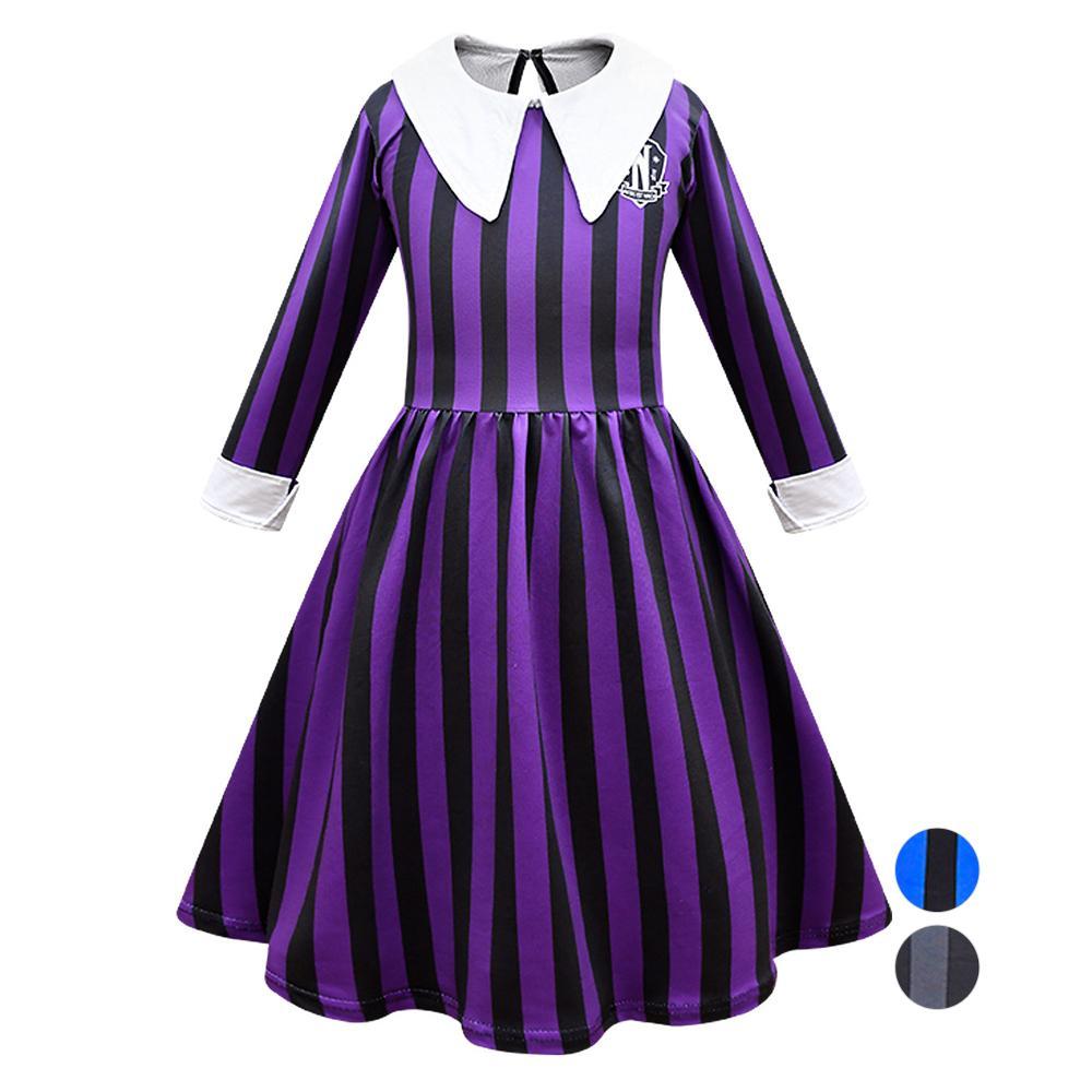 Wednesday Costume The Addams Family Cosplay Striped Dress For Kids