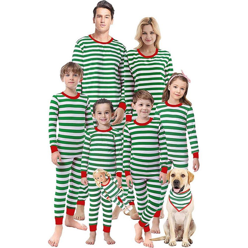 2023 Christmas Family Matching Pajamas Striped Round Collar Two-Piece Suits