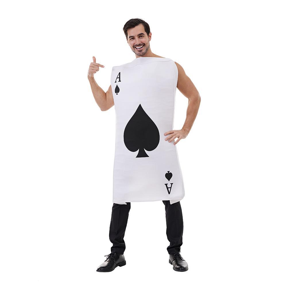 Ace of Spade Card Costume Jumpsuit White and Black Adult Halloween Cosplay Party Outfits