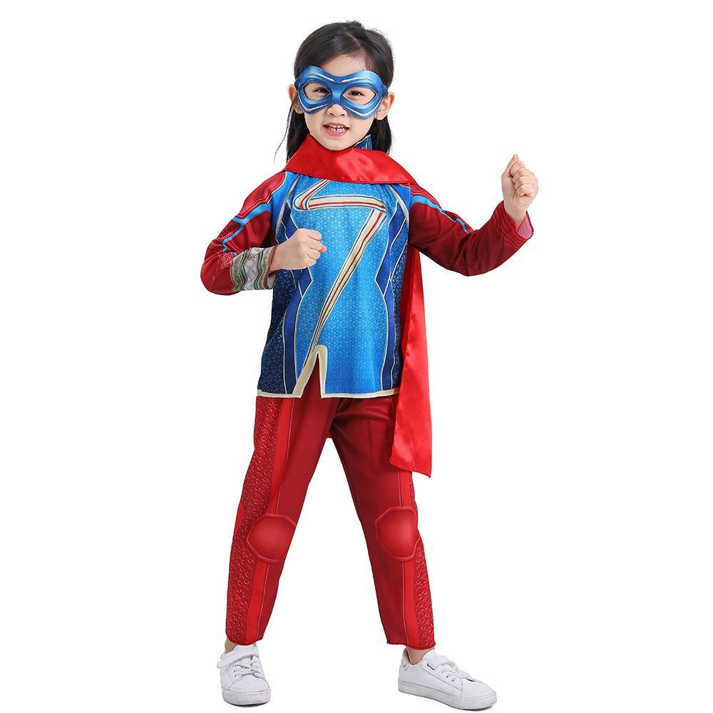 Ms Marvel Costume Super Hero Cosplay long sleeve suit For Kids