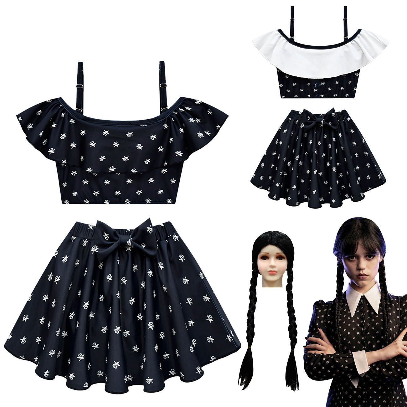 Wednesday Costume The Addams Family Cosplay Suspender Swimsuit Set For Kids