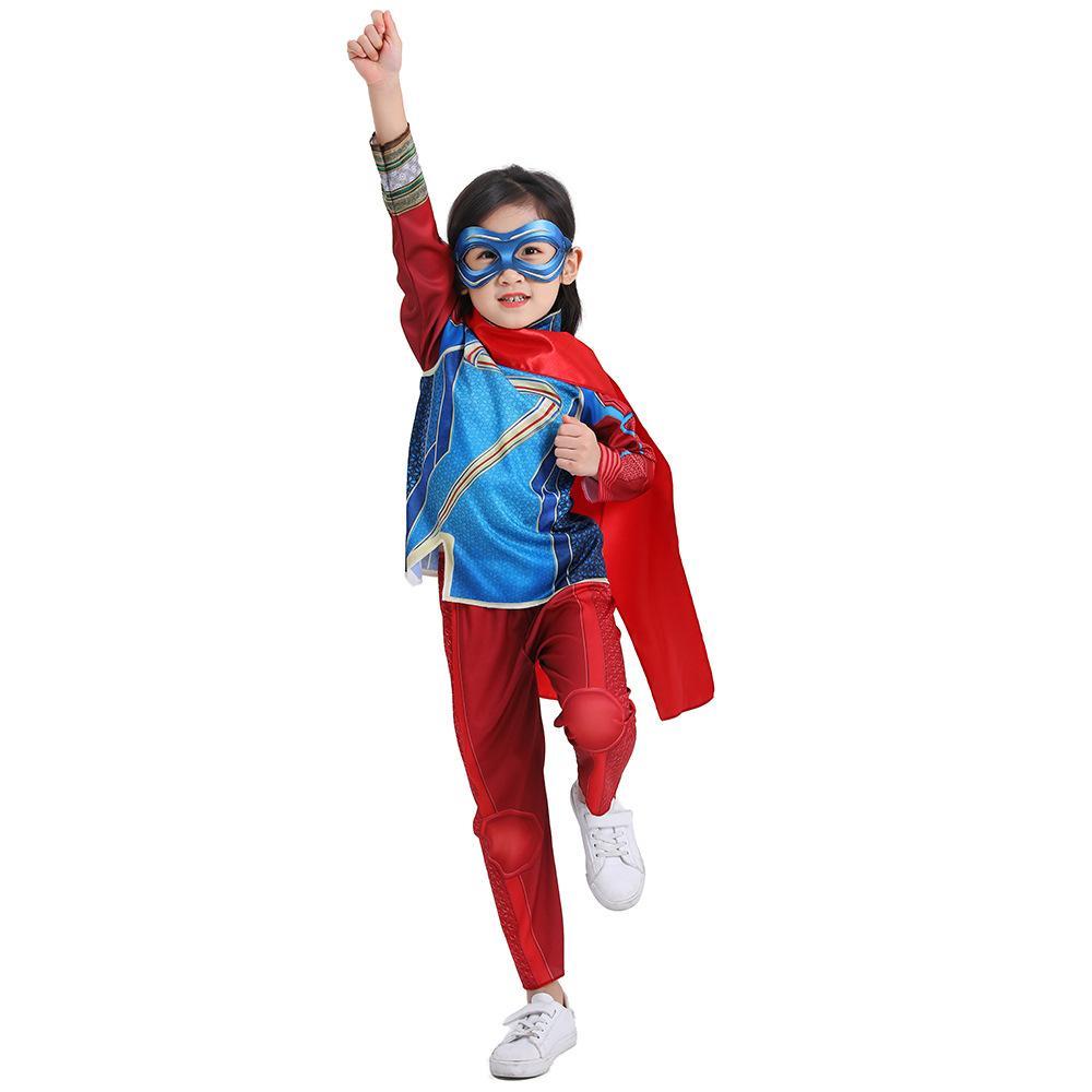 Ms Marvel Costume Super Hero Cosplay long sleeve suit For Kids