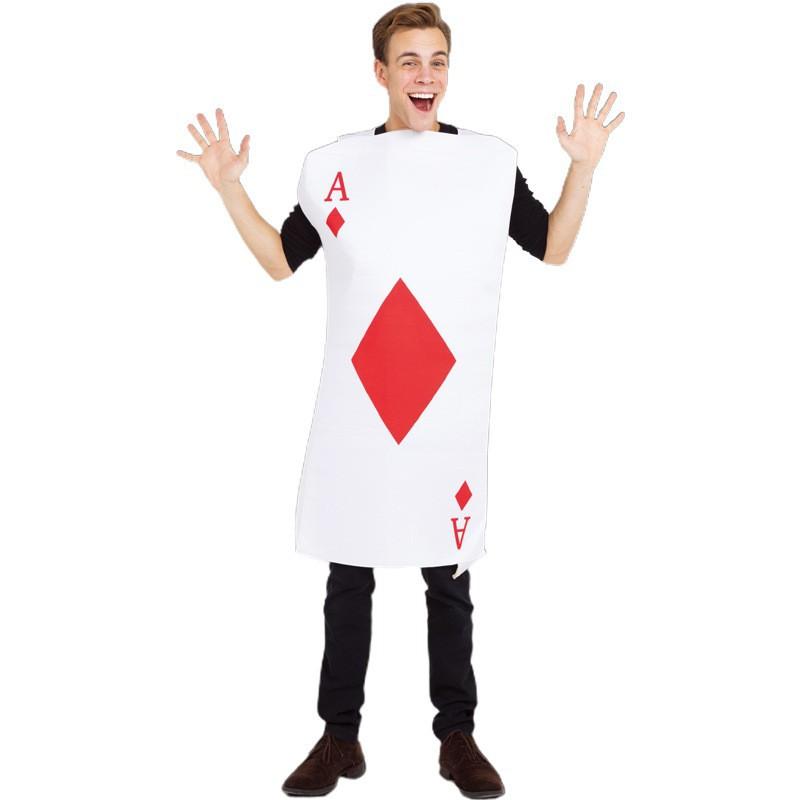 Ace of Spade Card Costume Jumpsuit White and Black Adult Halloween Cosplay Party Outfits