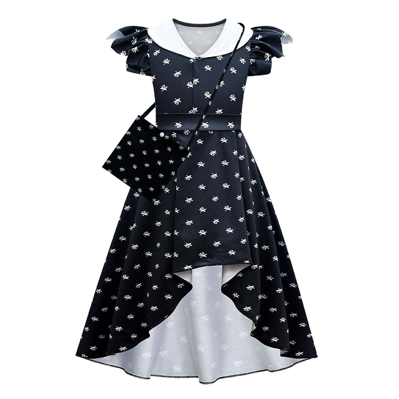 Wednesday Costume The Addams Family Cosplay Flying Sleeve Dress Set For Kids