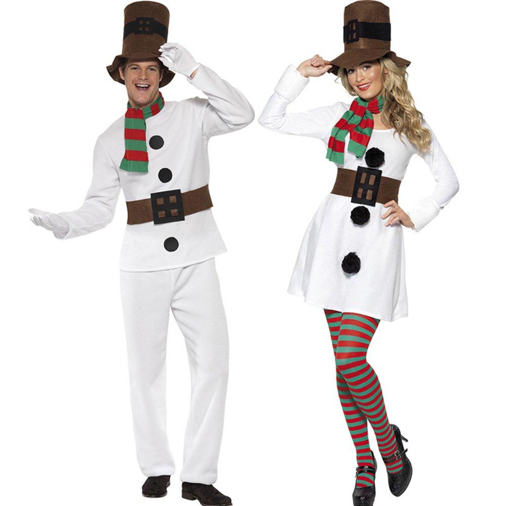Cute Couple Snowman Christmas Costumes Santa Claus Party Suit