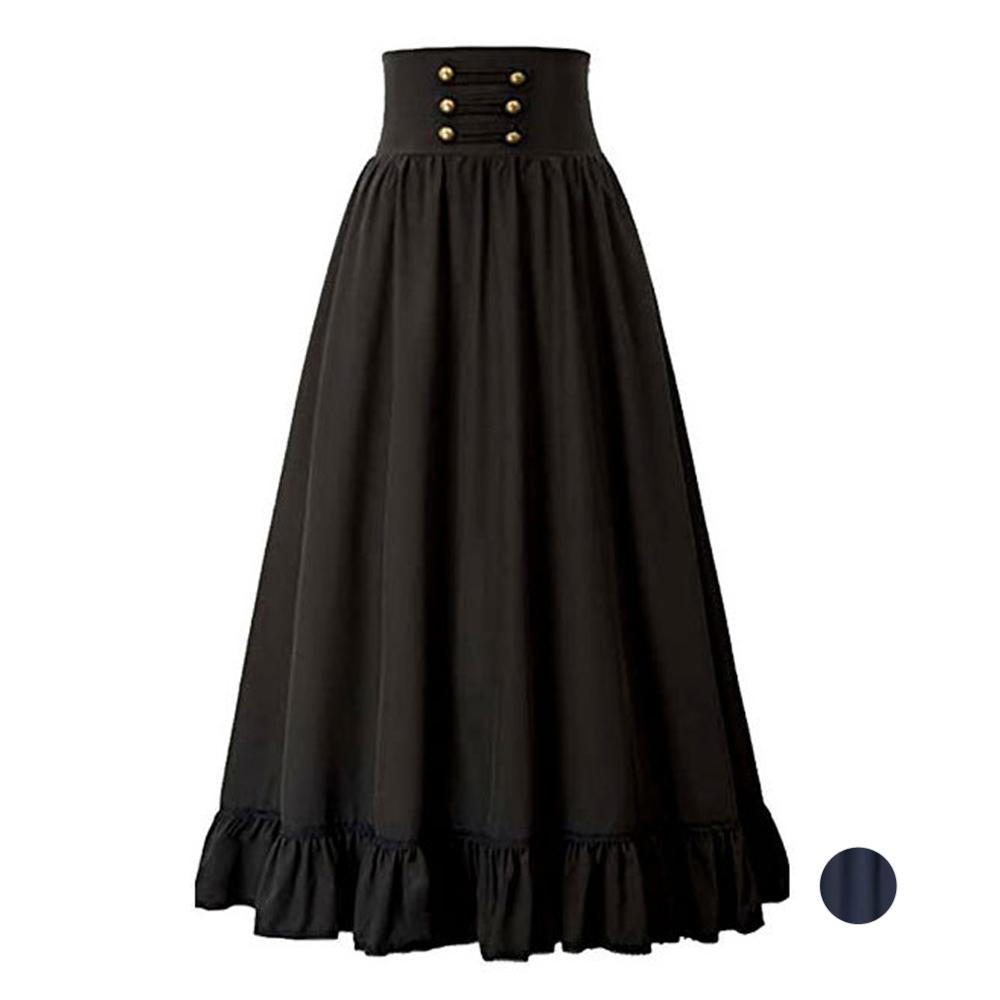 Women's Plus Size Elastic Waist Maxi Vintage Lace Up Long Skirts with Pockets