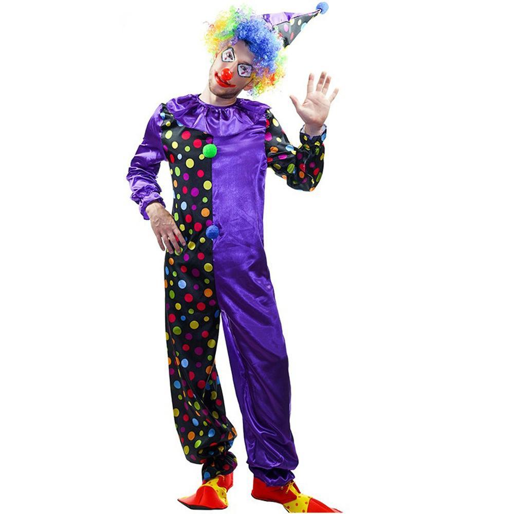 Adult Funny Dotted Purple Clown Jumpsuit Halloween Party Circus Magic Costume for Men