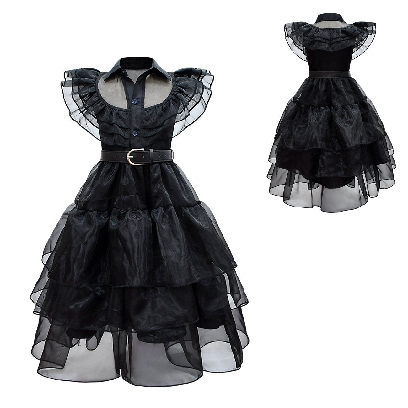 Wednesday Costume The Addams Family Cosplay Mesh fly sleeves Dress Set For Kids