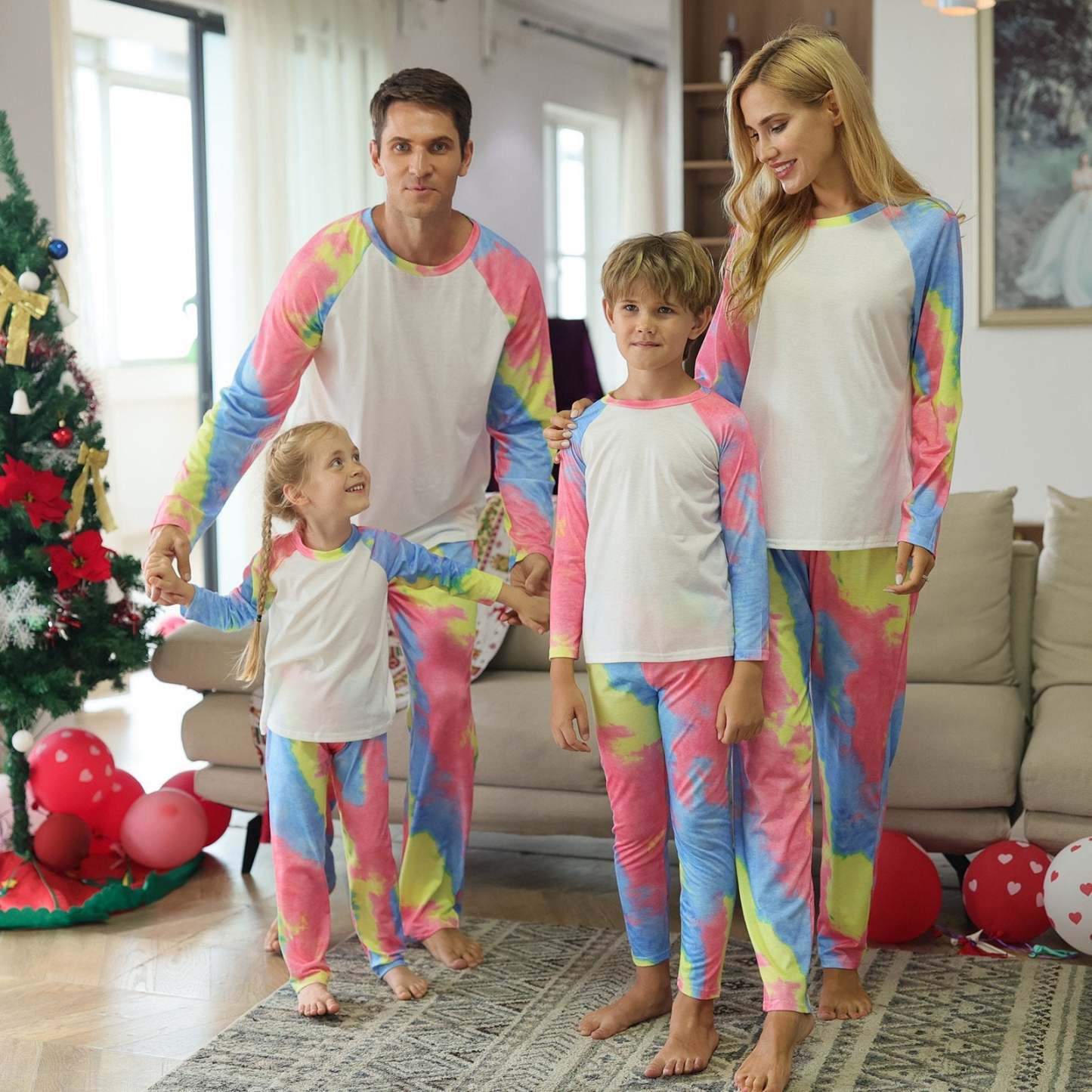 Christmas Family Matching Pajamas Tie dye Non Printed Sleepwear Set