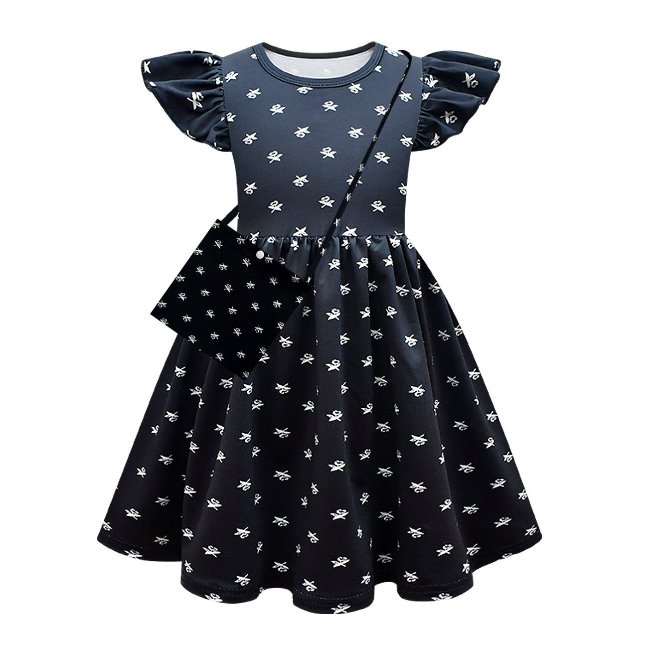 Wednesday Costume The Addams Family Cosplay Flying Sleeve Printed Dress For Kids