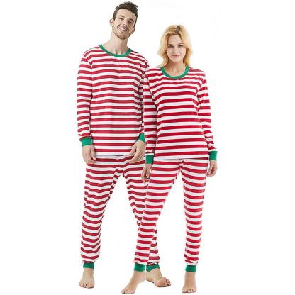 2022 Christmas Family Matching Pajamas Striped Round Collar Two-Piece Suits-Pajamasbuy