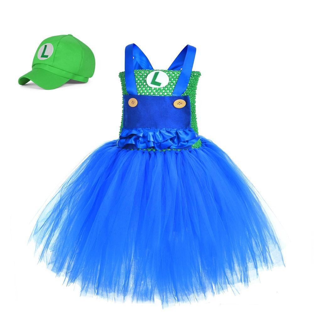 Super Mario Bros Mario Luigi Cartoon Suit Halloween Cosplay Tutu Dress-Pajamasbuy