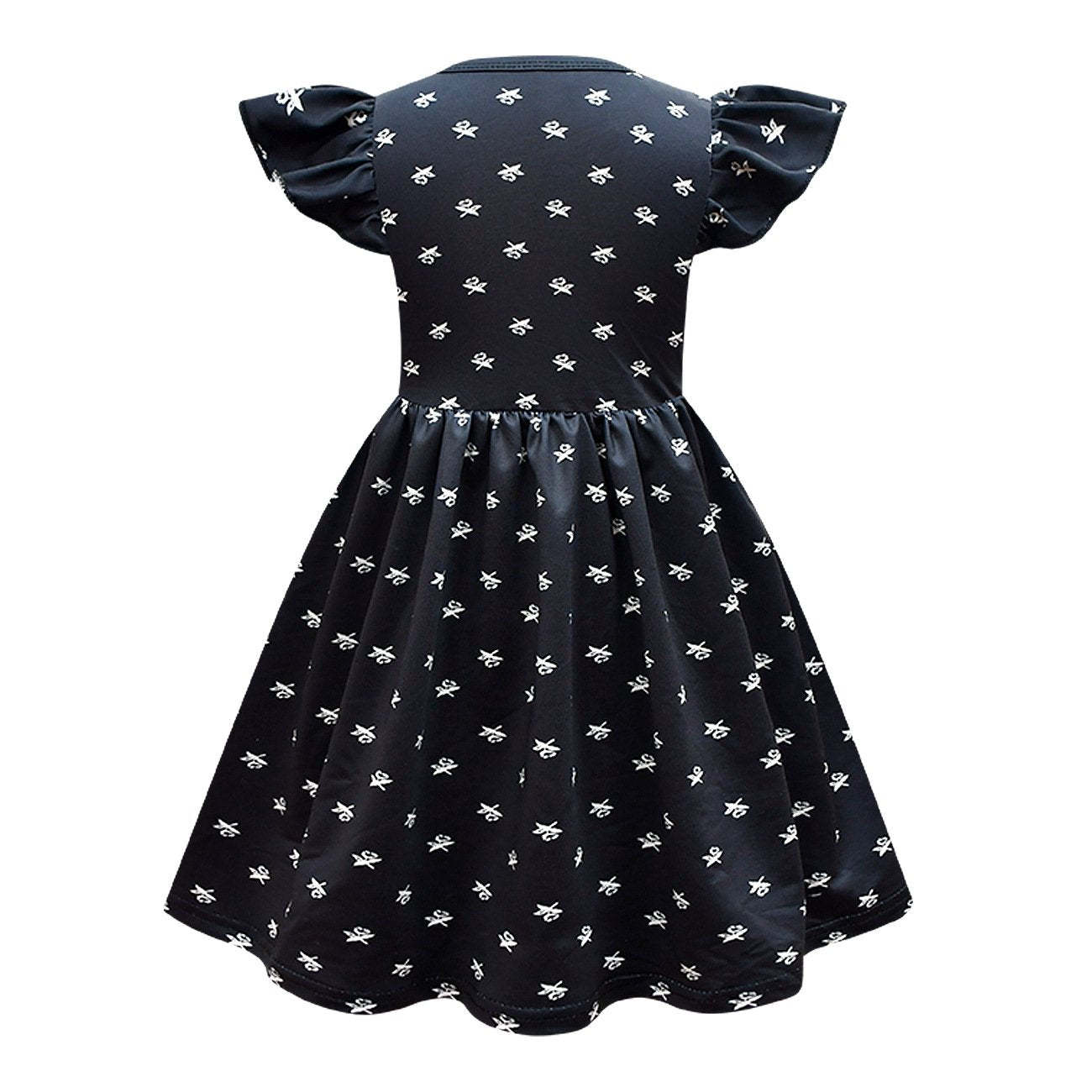 Wednesday Costume The Addams Family Cosplay Flying Sleeve Printed Dress For Kids