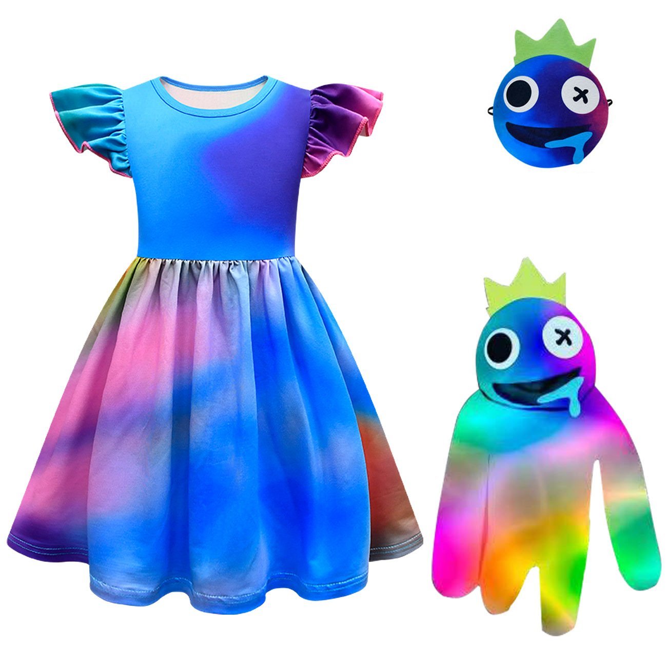 Roblox rainbow friends Costume Cosplay rainbow Monster flying sleeves Dress