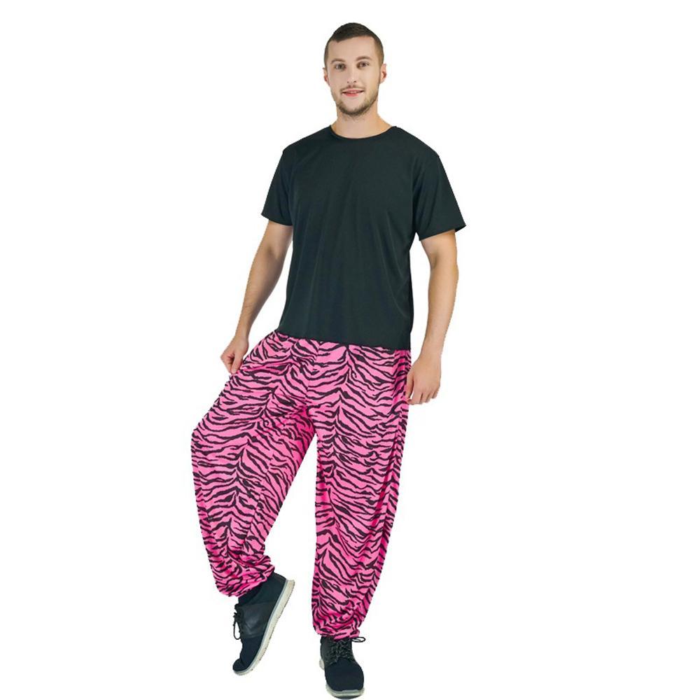 Adult Men Club Party Long Pink Zebra striped Harem Pants Hippie Costumes